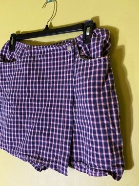 Plaid Wrap Mini Skort in Navy & Red